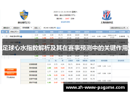 足球心水指数解析及其在赛事预测中的关键作用